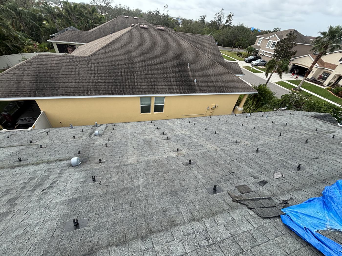 Panels detached, old roof with mounts exposed